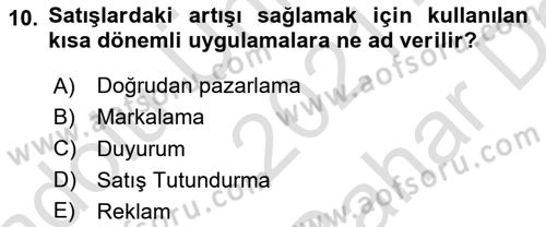 Sporda Sponsorluk Dersi 2021 - 2022 Yılı (Vize) Ara Sınav Soruları 10. Soru