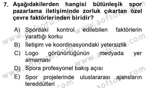 Sporda Sponsorluk Dersi 2021 - 2022 Yılı (Vize) Ara Sınav Soruları 7. Soru