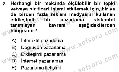 Sporda Sponsorluk Dersi 2021 - 2022 Yılı (Vize) Ara Sınav Soruları 8. Soru