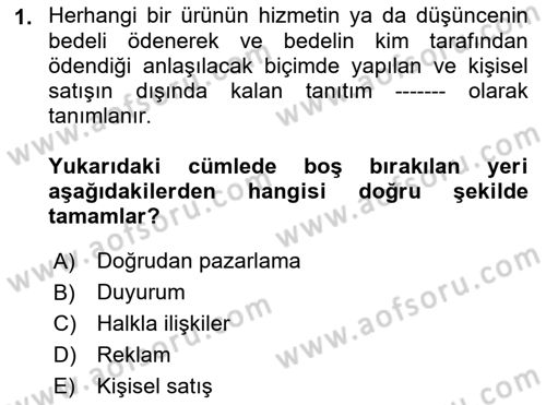 Sporda Sponsorluk Dersi 2021 - 2022 Yılı (Final) Dönem Sonu Sınav Soruları 1. Soru
