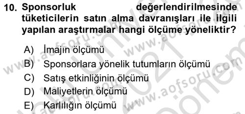 Sporda Sponsorluk Dersi 2021 - 2022 Yılı (Final) Dönem Sonu Sınav Soruları 10. Soru