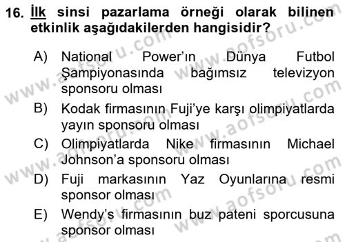 Sporda Sponsorluk Dersi 2021 - 2022 Yılı (Final) Dönem Sonu Sınav Soruları 16. Soru
