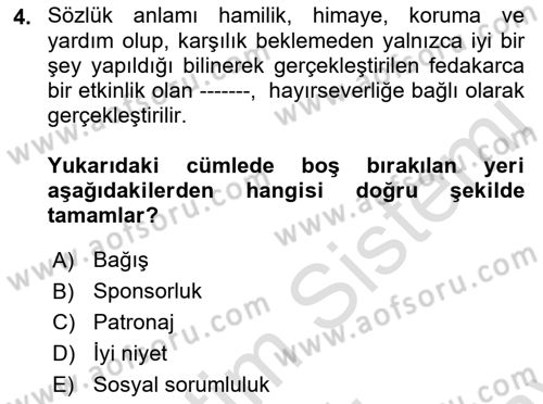 Sporda Sponsorluk Dersi 2021 - 2022 Yılı (Final) Dönem Sonu Sınav Soruları 4. Soru