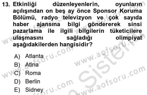 Sporda Sponsorluk Dersi 2022 - 2023 Yılı Yaz Okulu Sınav Soruları 13. Soru