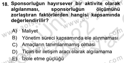 Sporda Sponsorluk Dersi 2022 - 2023 Yılı Yaz Okulu Sınav Soruları 18. Soru