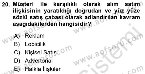 Sporda Sponsorluk Dersi 2022 - 2023 Yılı Yaz Okulu Sınav Soruları 20. Soru