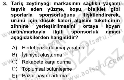 Sporda Sponsorluk Dersi 2022 - 2023 Yılı Yaz Okulu Sınav Soruları 3. Soru