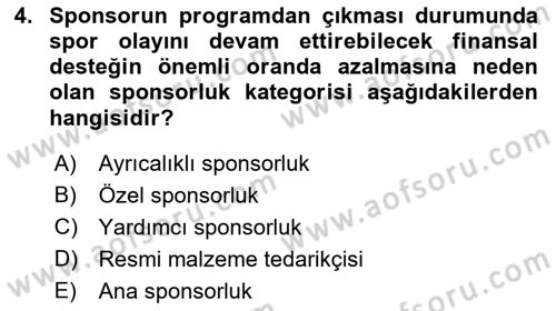 Sporda Sponsorluk Dersi 2022 - 2023 Yılı Yaz Okulu Sınav Soruları 4. Soru