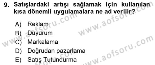 Sporda Sponsorluk Dersi 2022 - 2023 Yılı Yaz Okulu Sınav Soruları 9. Soru