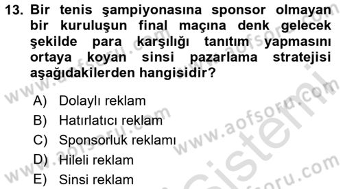 Sporda Sponsorluk Dersi 2023 - 2024 Yılı (Final) Dönem Sonu Sınav Soruları 13. Soru