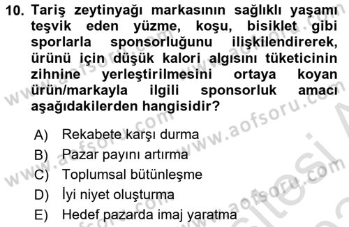 Sporda Sponsorluk Dersi 2023 - 2024 Yılı Yaz Okulu Sınav Soruları 10. Soru
