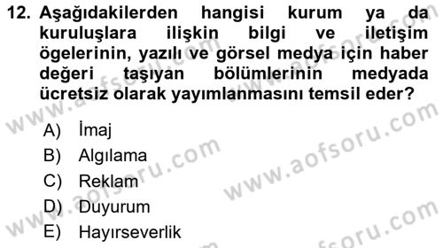 Sporda Sponsorluk Dersi 2023 - 2024 Yılı Yaz Okulu Sınav Soruları 12. Soru