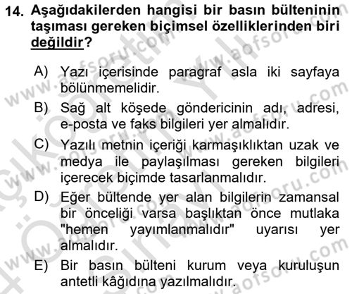 Sporda Sponsorluk Dersi 2023 - 2024 Yılı Yaz Okulu Sınav Soruları 14. Soru