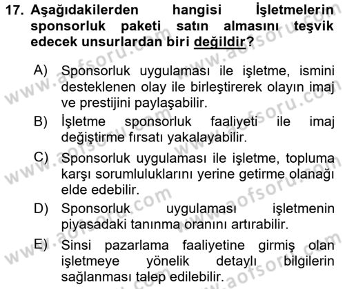 Sporda Sponsorluk Dersi 2023 - 2024 Yılı Yaz Okulu Sınav Soruları 17. Soru