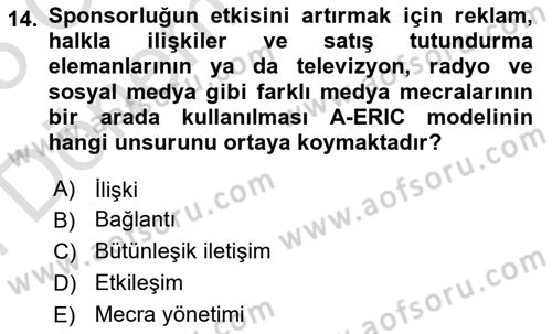 Sporda Sponsorluk Dersi 2024 - 2025 Yılı (Final) Dönem Sonu Sınav Soruları 14. Soru