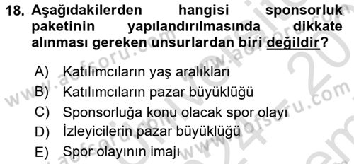 Sporda Sponsorluk Dersi 2024 - 2025 Yılı (Final) Dönem Sonu Sınav Soruları 18. Soru
