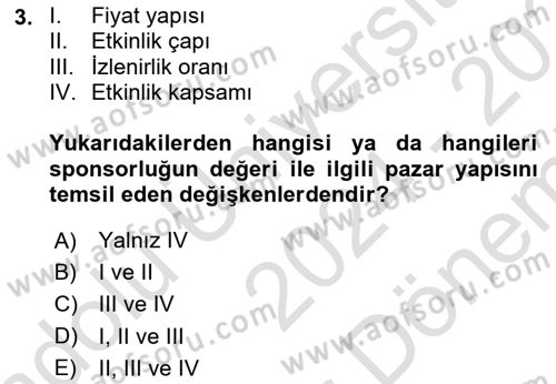 Sporda Sponsorluk Dersi 2024 - 2025 Yılı (Final) Dönem Sonu Sınav Soruları 3. Soru