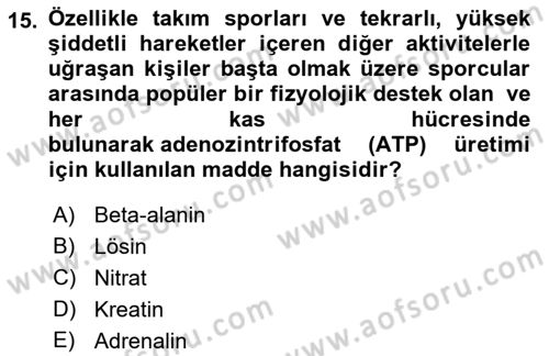Sporcu Sağlığı Ve Egzersiz Dersi 2022 - 2023 Yılı Yaz Okulu Sınav Soruları 15. Soru