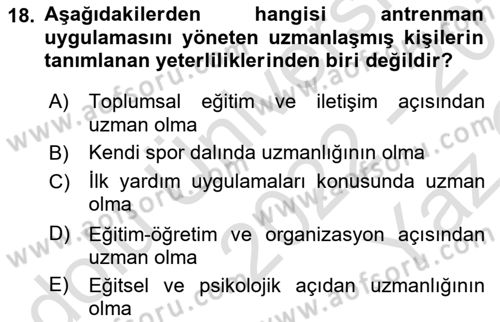 Sporcu Sağlığı Ve Egzersiz Dersi 2022 - 2023 Yılı Yaz Okulu Sınav Soruları 18. Soru