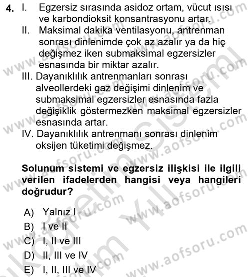 Sporcu Sağlığı Ve Egzersiz Dersi 2022 - 2023 Yılı Yaz Okulu Sınav Soruları 4. Soru