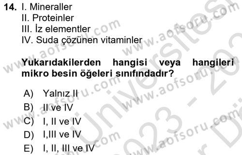 Sporcu Sağlığı Ve Egzersiz Dersi 2023 - 2024 Yılı (Vize) Ara Sınav Soruları 14. Soru
