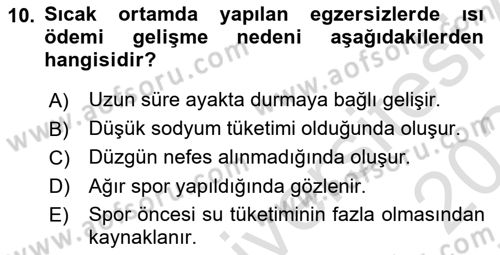 Sporcu Sağlığı Ve Egzersiz Dersi 2023 - 2024 Yılı (Final) Dönem Sonu Sınav Soruları 10. Soru