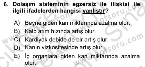 Sporcu Sağlığı Ve Egzersiz Dersi 2023 - 2024 Yılı (Final) Dönem Sonu Sınav Soruları 6. Soru