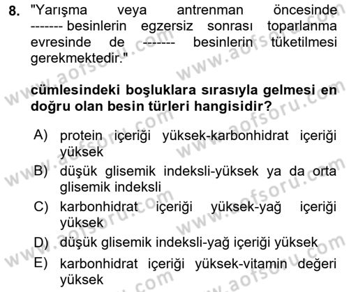 Sporcu Sağlığı Ve Egzersiz Dersi 2023 - 2024 Yılı (Final) Dönem Sonu Sınav Soruları 8. Soru