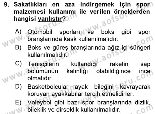 Sporcu Sağlığı Ve Egzersiz Dersi 2023 - 2024 Yılı (Final) Dönem Sonu Sınav Soruları 9. Soru