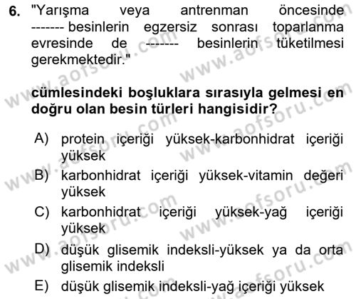 Sporcu Sağlığı Ve Egzersiz Dersi 2023 - 2024 Yılı Yaz Okulu Sınav Soruları 6. Soru