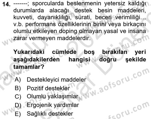 Sporcu Sağlığı Ve Egzersiz Dersi 2024 - 2025 Yılı (Final) Dönem Sonu Sınav Soruları 14. Soru
