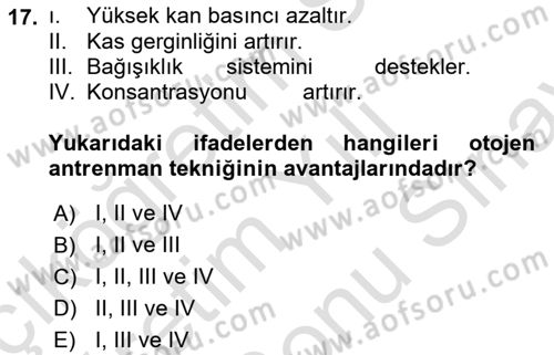 Sporcu Sağlığı Ve Egzersiz Dersi 2024 - 2025 Yılı (Final) Dönem Sonu Sınav Soruları 17. Soru