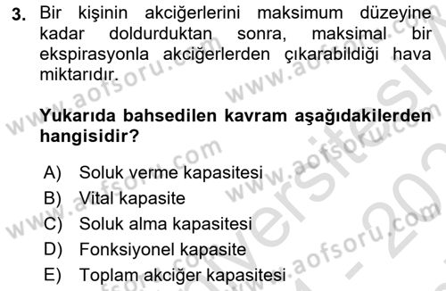 Sporcu Sağlığı Ve Egzersiz Dersi 2024 - 2025 Yılı (Final) Dönem Sonu Sınav Soruları 3. Soru