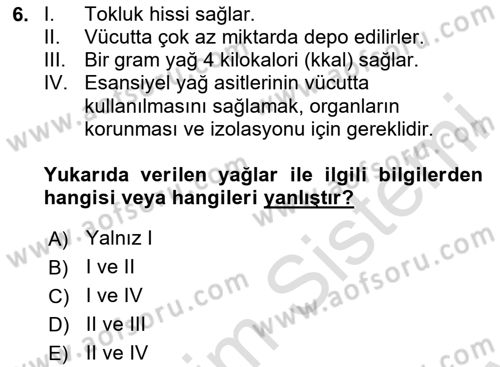 Sporcu Sağlığı Ve Egzersiz Dersi 2024 - 2025 Yılı (Final) Dönem Sonu Sınav Soruları 6. Soru