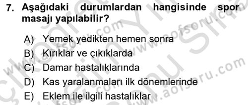 Sporcu Sağlığı Ve Egzersiz Dersi 2024 - 2025 Yılı (Final) Dönem Sonu Sınav Soruları 7. Soru