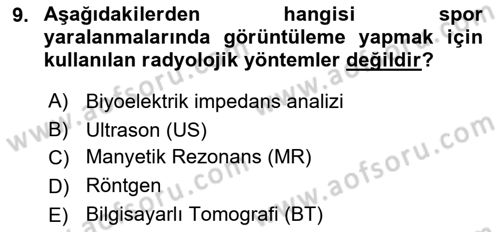 Sporcu Sağlığı Ve Egzersiz Dersi 2024 - 2025 Yılı (Final) Dönem Sonu Sınav Soruları 9. Soru