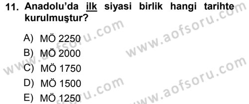 Eski Anadolu Tarihi Dersi 2012 - 2013 Yılı (Vize) Ara Sınav Soruları 11. Soru