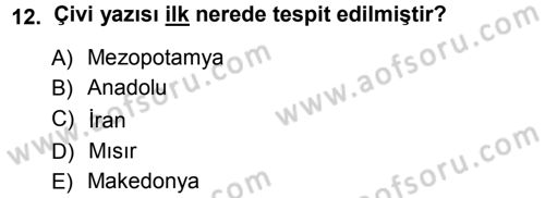 Eski Anadolu Tarihi Dersi 2012 - 2013 Yılı (Vize) Ara Sınav Soruları 12. Soru