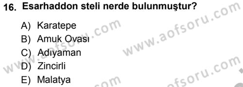 Eski Anadolu Tarihi Dersi 2012 - 2013 Yılı (Vize) Ara Sınav Soruları 16. Soru