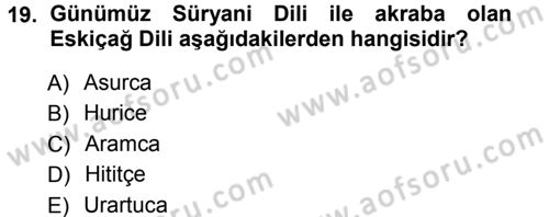 Eski Anadolu Tarihi Dersi 2012 - 2013 Yılı (Vize) Ara Sınav Soruları 19. Soru