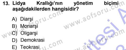 Eski Anadolu Tarihi Dersi 2012 - 2013 Yılı (Final) Dönem Sonu Sınav Soruları 13. Soru