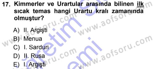 Eski Anadolu Tarihi Dersi 2012 - 2013 Yılı (Final) Dönem Sonu Sınav Soruları 17. Soru