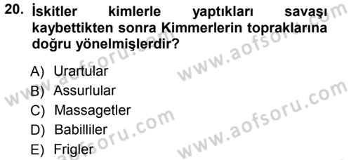 Eski Anadolu Tarihi Dersi 2012 - 2013 Yılı (Final) Dönem Sonu Sınav Soruları 20. Soru