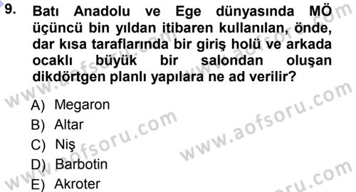 Eski Anadolu Tarihi Dersi 2012 - 2013 Yılı (Final) Dönem Sonu Sınav Soruları 9. Soru