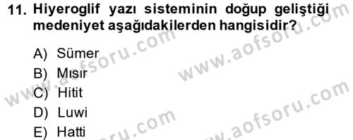 Eski Anadolu Tarihi Dersi 2013 - 2014 Yılı (Vize) Ara Sınav Soruları 11. Soru