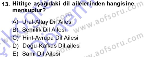 Eski Anadolu Tarihi Dersi 2013 - 2014 Yılı (Vize) Ara Sınav Soruları 13. Soru