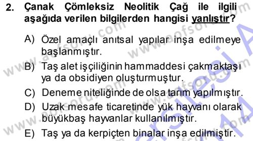 Eski Anadolu Tarihi Dersi 2013 - 2014 Yılı (Vize) Ara Sınav Soruları 2. Soru