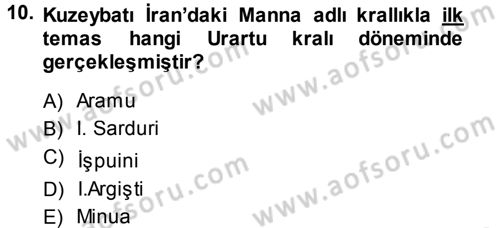 Eski Anadolu Tarihi Dersi 2013 - 2014 Yılı (Final) Dönem Sonu Sınav Soruları 10. Soru