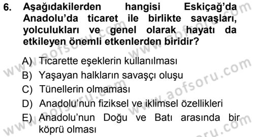 Eski Anadolu Tarihi Dersi 2014 - 2015 Yılı (Vize) Ara Sınav Soruları 6. Soru