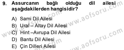 Eski Anadolu Tarihi Dersi 2014 - 2015 Yılı (Vize) Ara Sınav Soruları 9. Soru